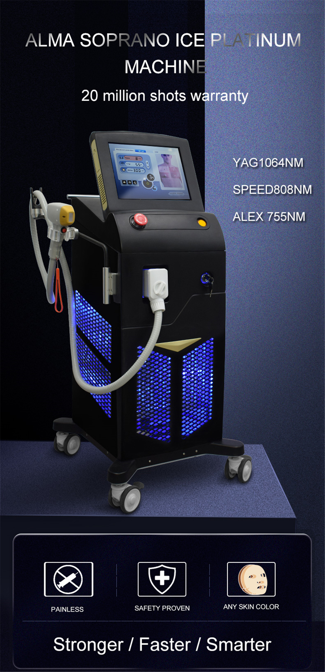 China Alma Lasers Soprano Ice platinum triple 3 wavelength 755 1064 808nm Manufacture and Factory GGLT